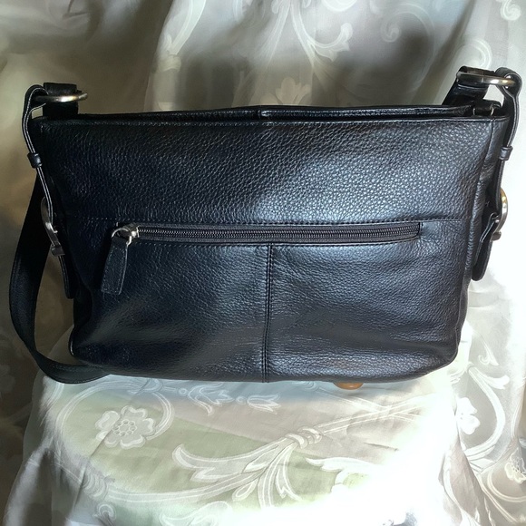 Stone Mountain Large Black Shoulder Bag Pebbled Faux Leather 13” Wide Adjustable - Picture 2 of 8